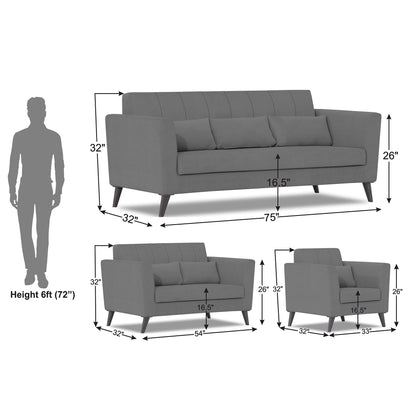 Adorn India Daniel 3+2+1 6 Seater Sofa Set (Grey) (3 Year Warranty)