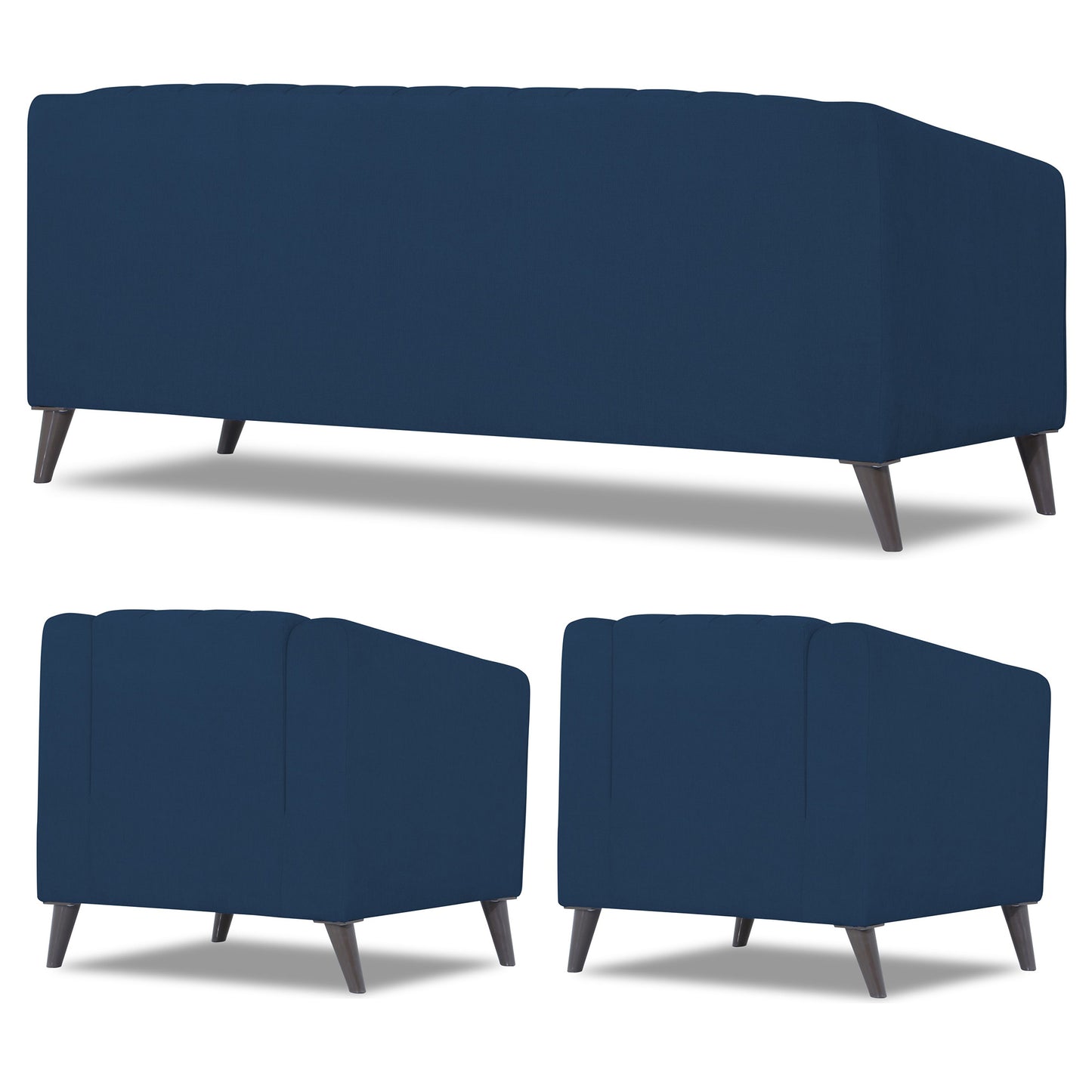 Adorn India Premium Laurel 3+1+1 5 Seater Sofa Set (Blue) (3 Year Warranty)