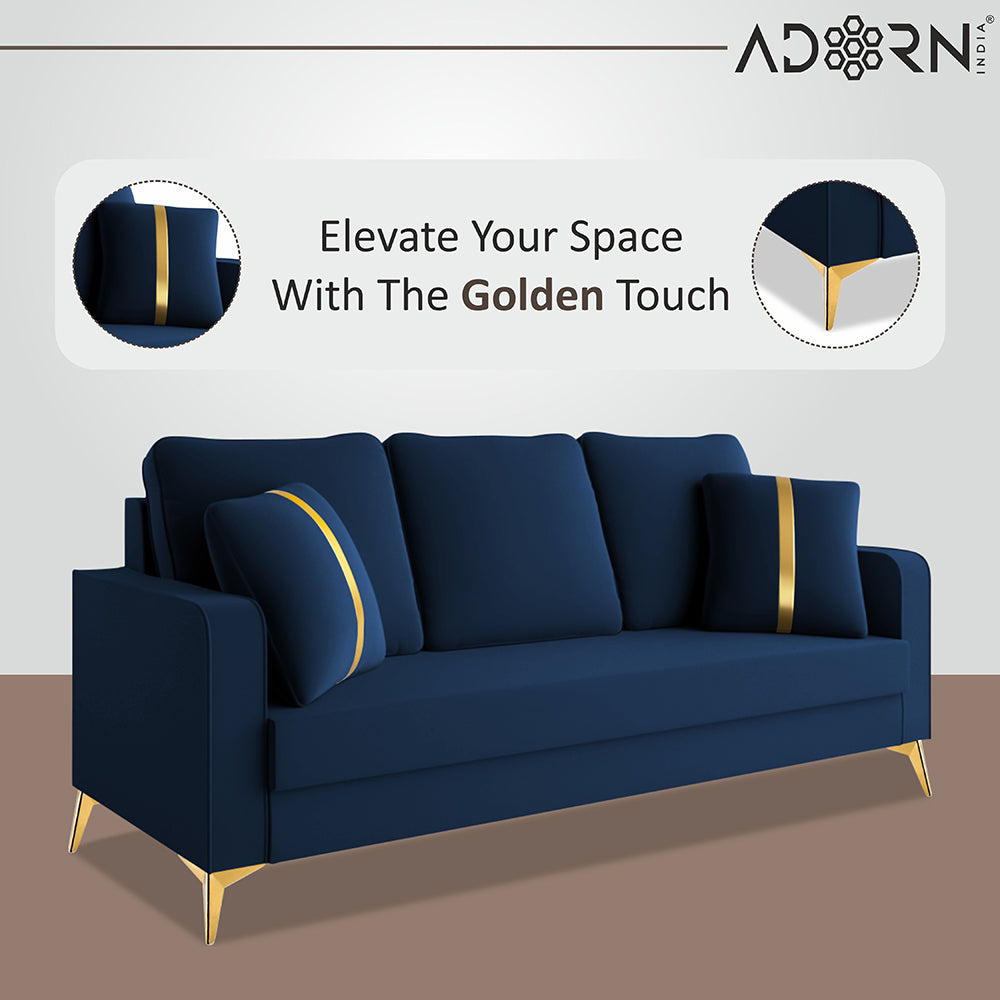 Adorn India Premium Chandler - 3 Years Warranty - 3+2+1 Sofa Set Velvet Suede Fabric - Blue