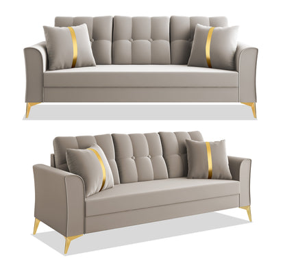 Adorn India Maddox Tufted 3+2 5 Seater Sofa Set (Beige) (3 Year Warranty)