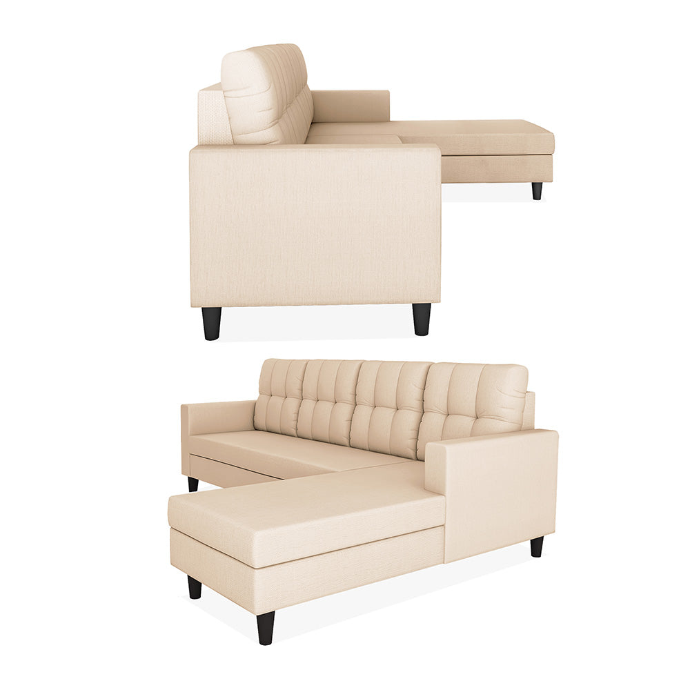 Adorn India Darcy L Shape 8 Seater Sofa Set with Center Table and 2 Ottoman Puffy (RHS) (Beige) (3 Year Warranty)