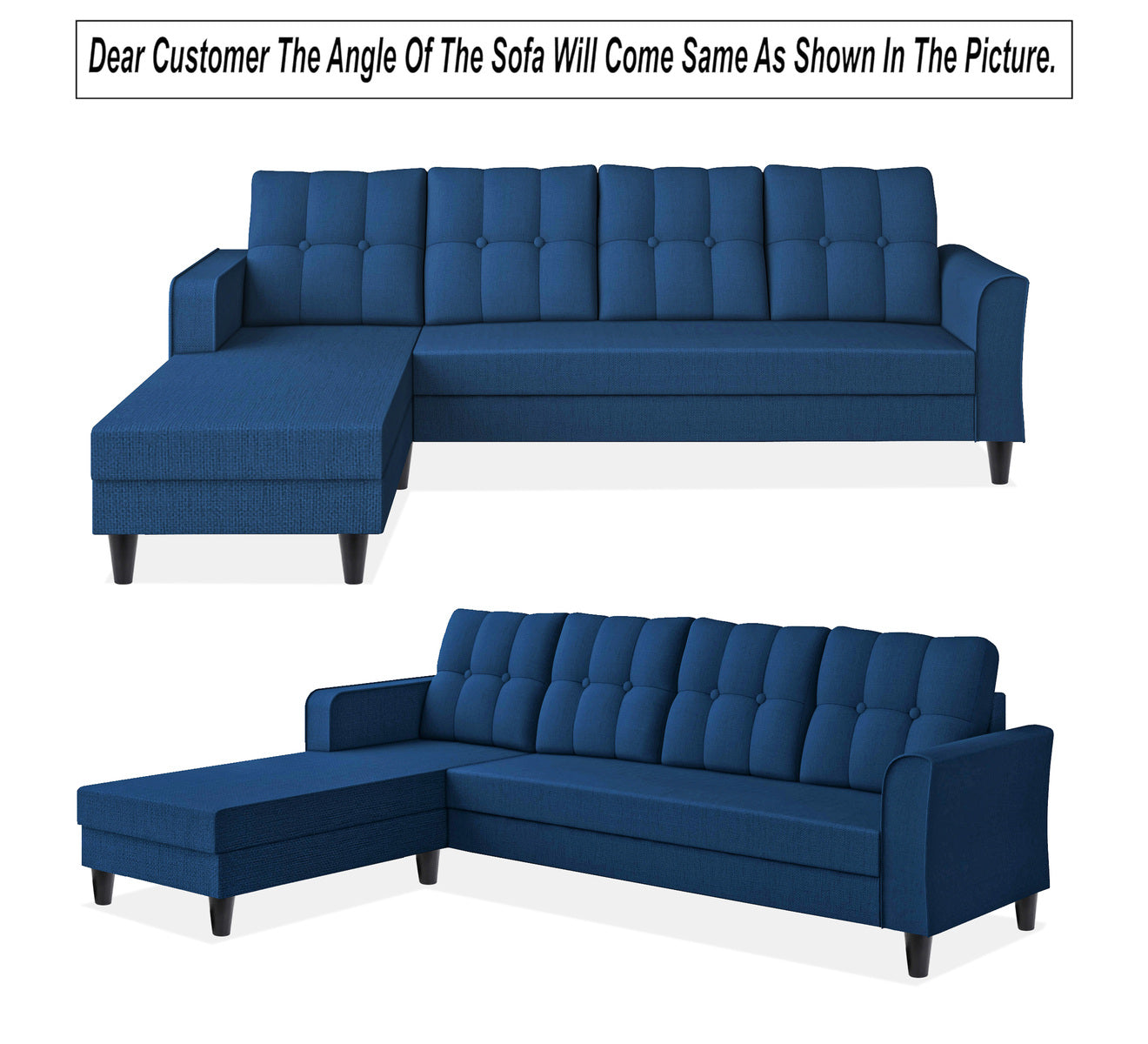 Adorn India Maddox Tufted L Shape 5 Seater Chenille Sofa Sofa Set LHS (Blue) (3 Year Warranty)