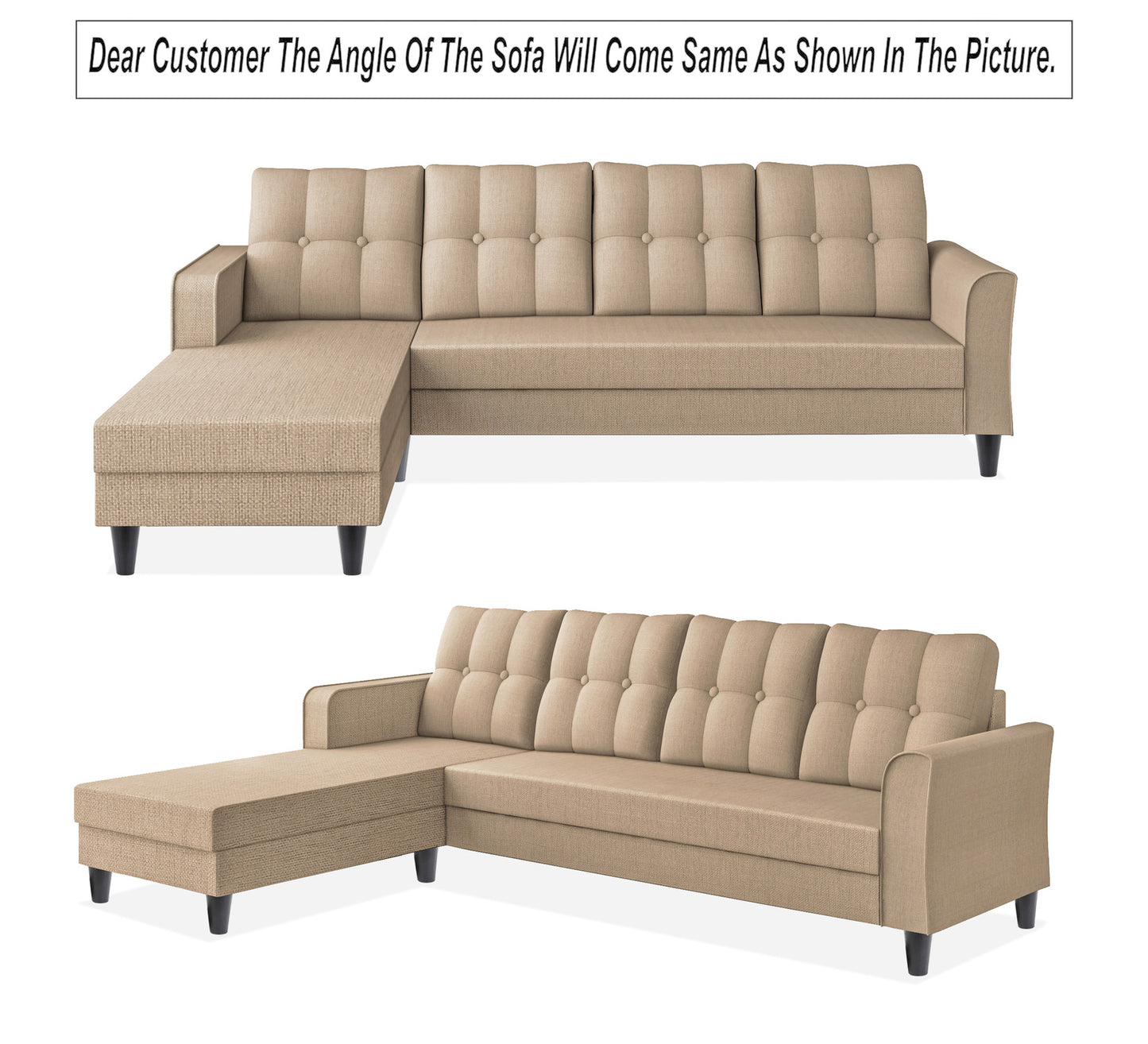 Adorn India Maddox Tufted L Shape 5 Seater Sofa Chenille Sofa Set LHS (Beige) (3 Year Warranty)
