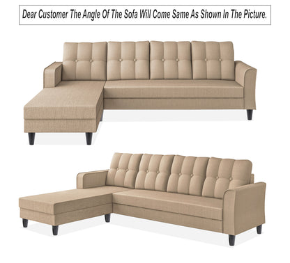 Adorn India Maddox Tufted L Shape 5 Seater Sofa Chenille Sofa Set LHS (Beige) (3 Year Warranty)