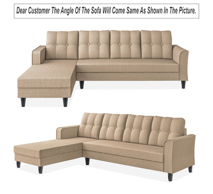 Adorn India Maddox Tufted L Shape 6 Seater Sofa Set Lhs (Beige) (3 Year Warranty)