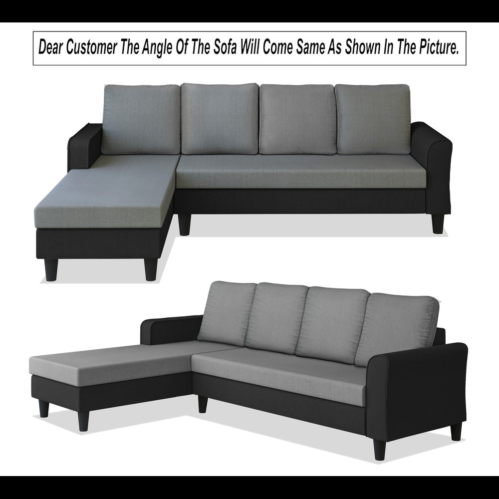 Adorn India Maddox Plain Two Tone L Shape 6 Seater Sofa Set LHS (Grey & Black) (3 Year Warranty)