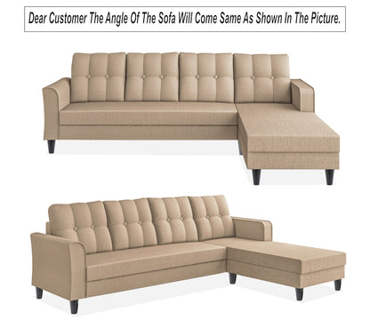 Adorn India Maddox Tufted L Shape 5 Seater Sofa Chenille Sofa Set RHS (Beige) (3 Year Warranty)