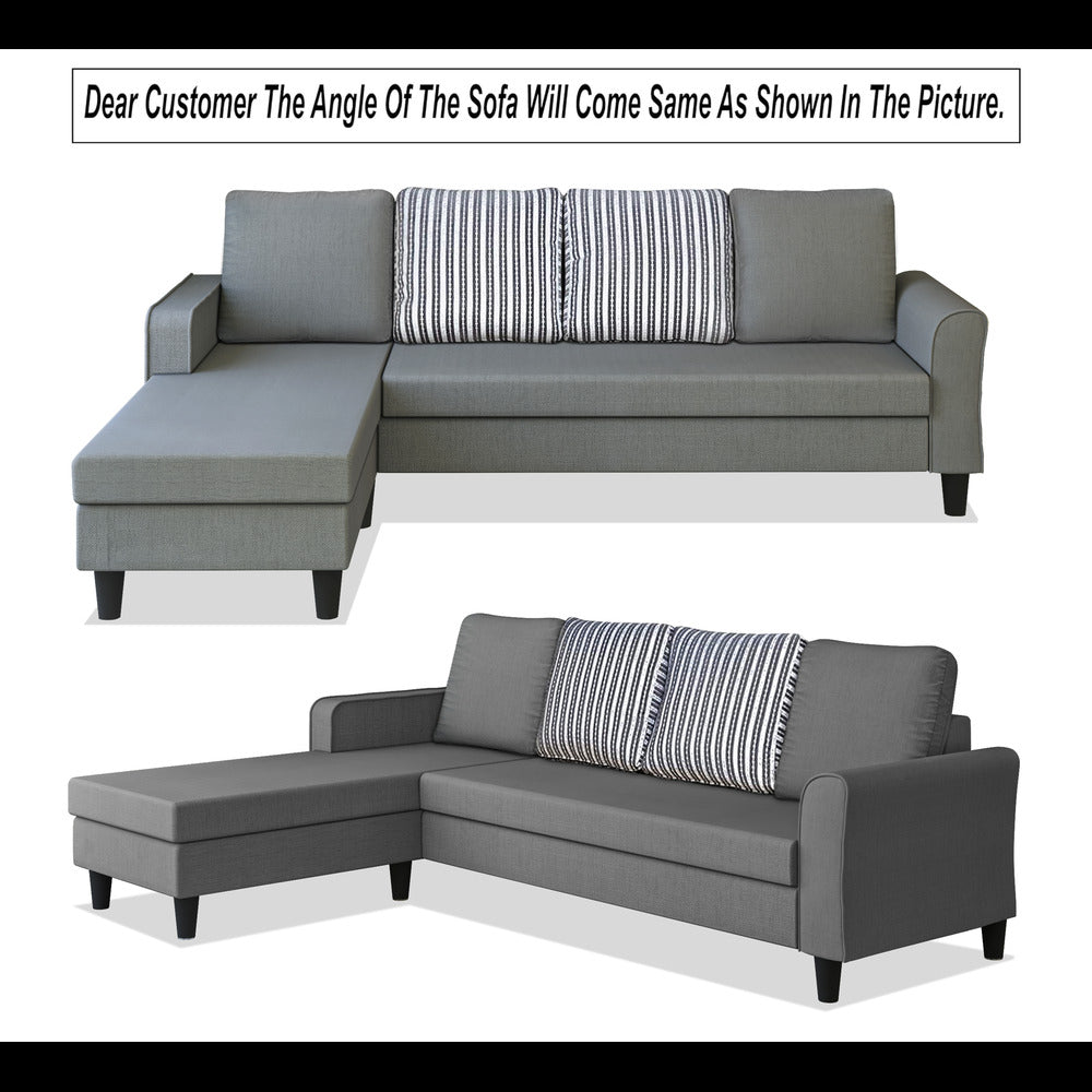 Adorn India Maddox Stripes L Shape 5 Seater Sofa Set LHS (Grey) (3 Year Warranty)