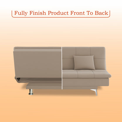 Adorn India Premium New Aspen 3 Seater Sofa Cum Bed 4X6 Velvet Suede with 2 Cushions (Color Light Beige) and Suitable for All Indoor, with 3 Years Warranty
