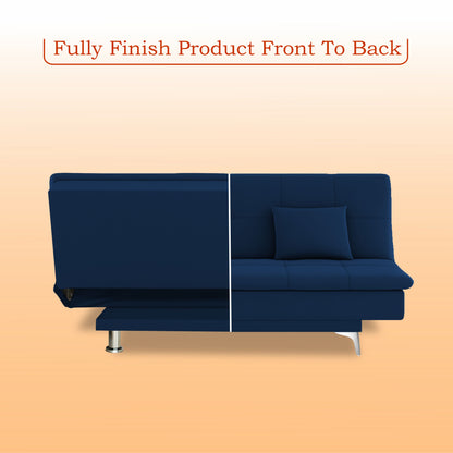 Adorn India Premium New Aspen 3 Seater Sofa Cum Bed 4X6 Velvet Suede with 2 Cushions (Color Blue) and Suitable for All Indoor, with 3 Years Warranty