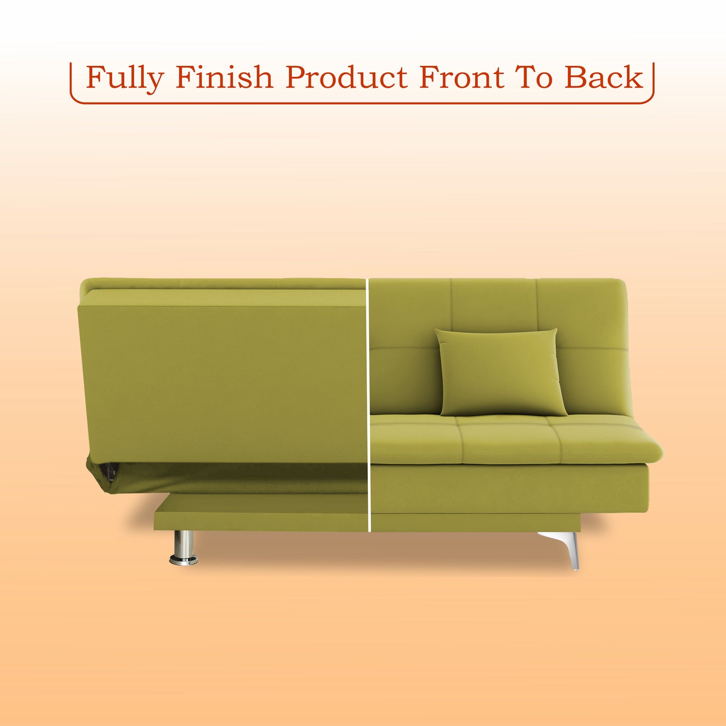 Adorn India Premium New Aspen 3 Seater Sofa Cum Bed 4X6 Velvet Suede with 2 Cushions (Color Light Green) and Suitable for All Indoor, with 3 Years Warranty