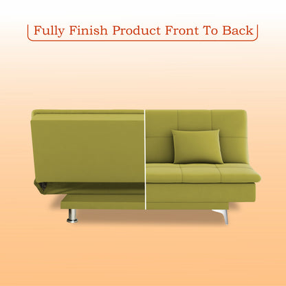 Adorn India Premium New Aspen 3 Seater Sofa Cum Bed 4X6 Velvet Suede with 2 Cushions (Color Light Green) and Suitable for All Indoor, with 3 Years Warranty