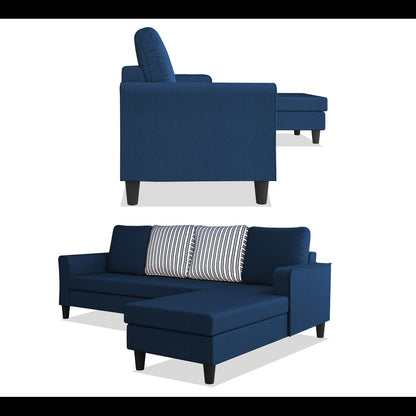 Adorn India Maddox Stripes L Shape 6 Seater Sofa Set RHS (Blue) (3 Year Warranty)