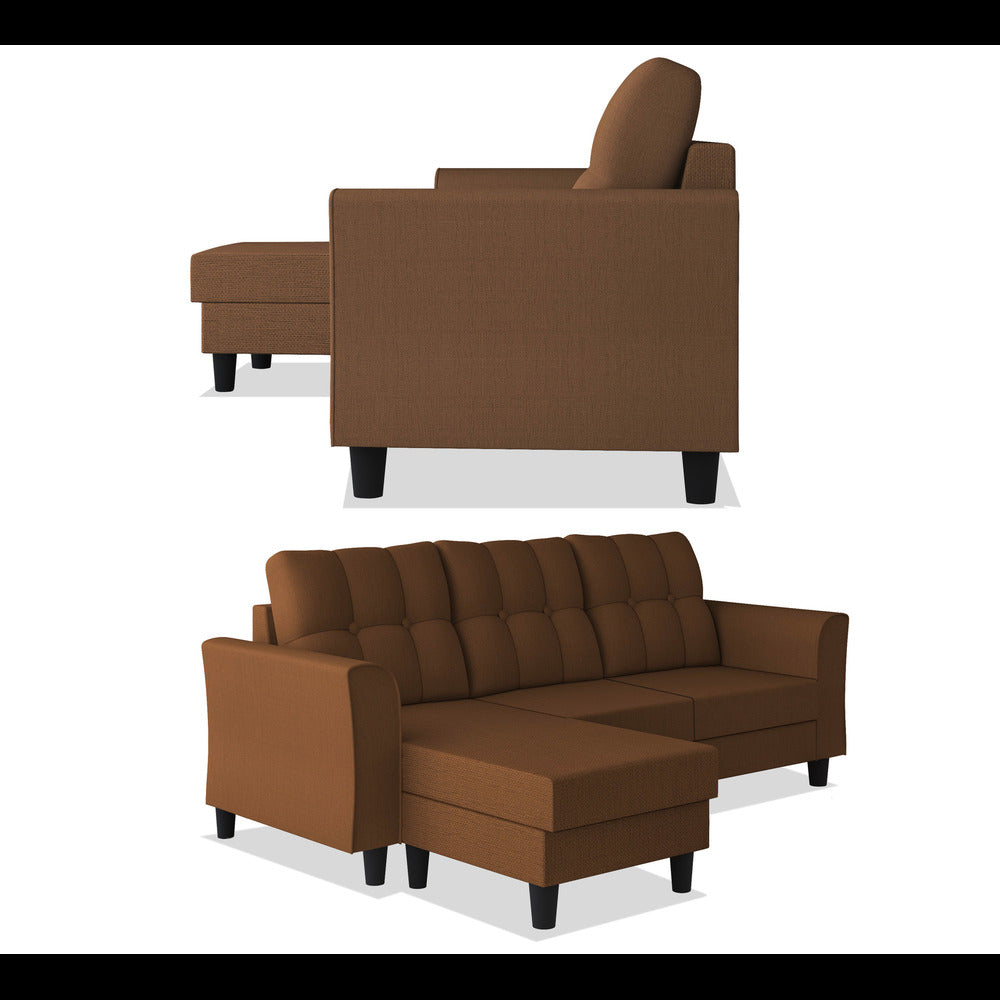 Adorn India Maddox Tufted L Shape 4 Seater Sofa Set (Brown) (3 Year Warranty)