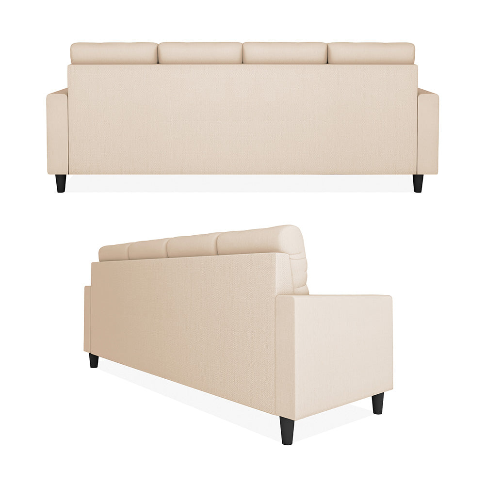 Adorn India Darcy L Shape 8 Seater Sofa Set with Center Table and 2 Ottoman Puffy (LHS) (Beige) (3 Year Warranty)