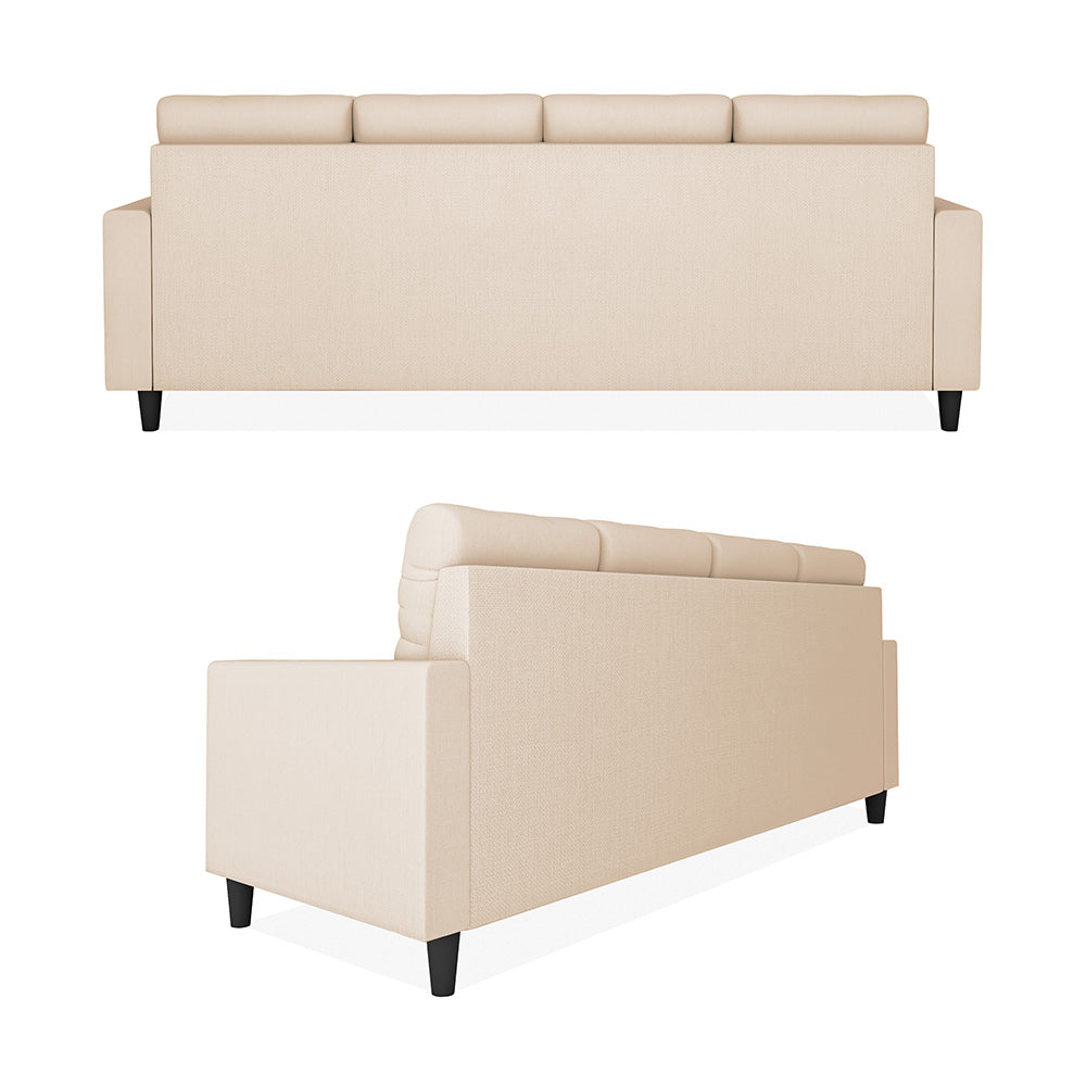 Adorn India Darcy L Shape 8 Seater Sofa Set with Center Table and 2 Ottoman Puffy (RHS) (Beige) (3 Year Warranty)