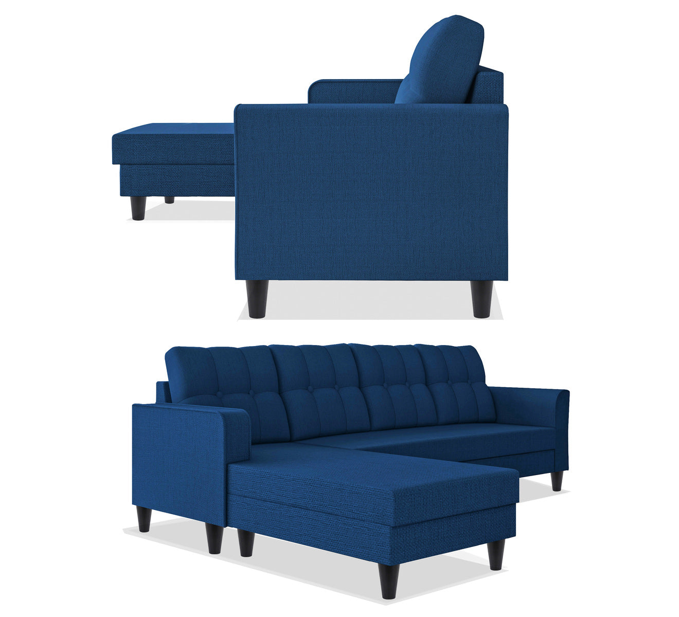 Adorn India Maddox Tufted L Shape 5 Seater Chenille Sofa Sofa Set LHS (Blue) (3 Year Warranty)