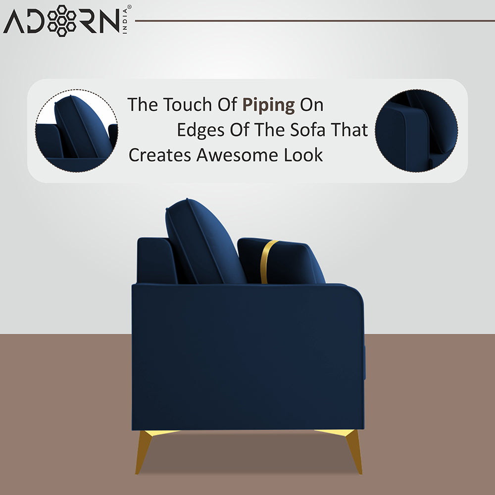 Adorn India Premium Chandler - 3 Years Warranty - 3+2+1 Sofa Set Velvet Suede Fabric - Blue