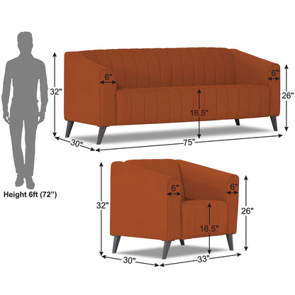 Adorn India Premium Laurel 3+1+1 5 Seater Sofa Set (Rust) (3 Year Warranty)