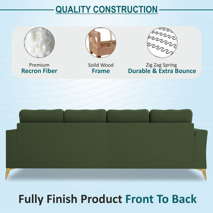 Adorn India Premium Maddox Tufted- 3 Years Warranty - L Shape 5 Seater Sofa Set -LHS-Velvet Suede Fabric - Green