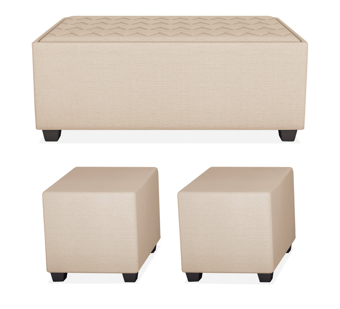 Adorn India Darcy L Shape 8 Seater Sofa Set with Center Table and 2 Ottoman Puffy (RHS) (Beige) (3 Year Warranty)