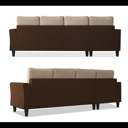 Adorn India Maddox Plain Two Tone L Shape 6 Seater Sofa Set LHS (Brown & Beige) (3 Year Warranty)