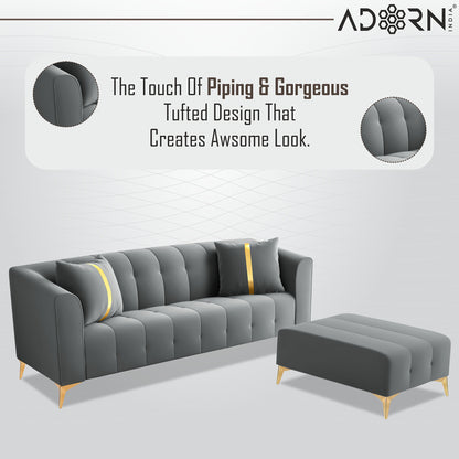 Adorn India Premium Mystic - 3 Years Warranty - L Shape 4 Seater Sofa Set Velvet Suede Fabric - Grey