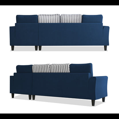 Adorn India Maddox Stripes L Shape 6 Seater Sofa Set RHS (Blue) (3 Year Warranty)
