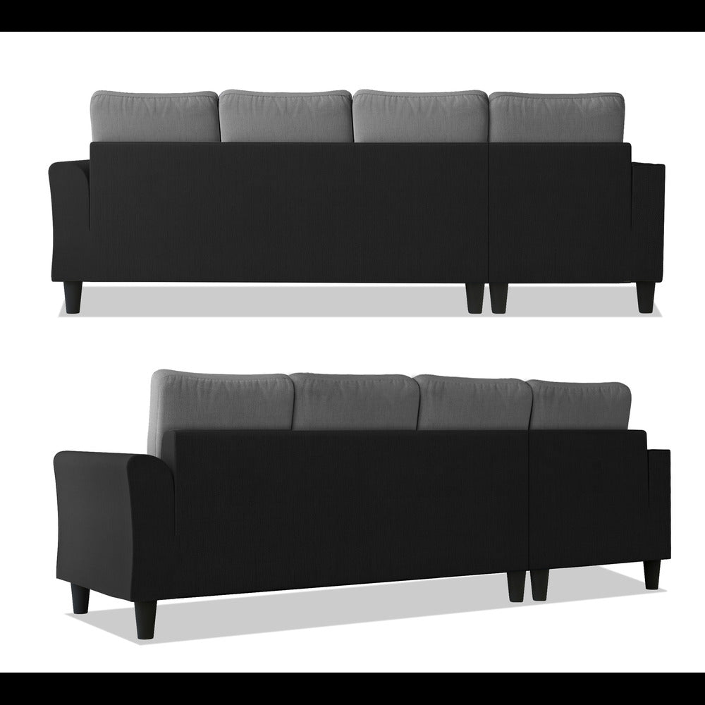 Adorn India Maddox Plain Two Tone L Shape 6 Seater Sofa Set LHS (Grey & Black) (3 Year Warranty)