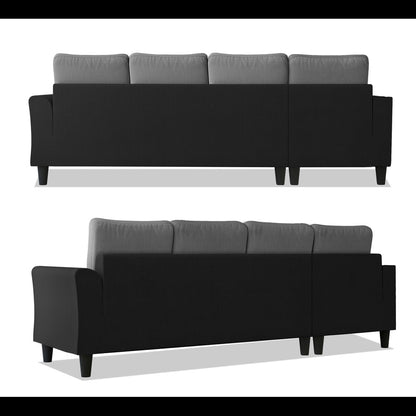 Adorn India Maddox Plain Two Tone L Shape 6 Seater Sofa Set LHS (Grey & Black) (3 Year Warranty)