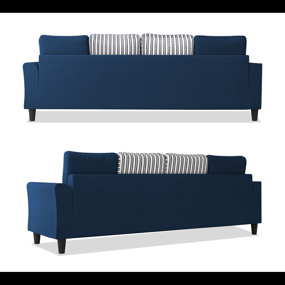 Adorn India Maddox Stripes L Shape 5 Seater Sofa Set LHS (Blue) (3 Year Warranty)