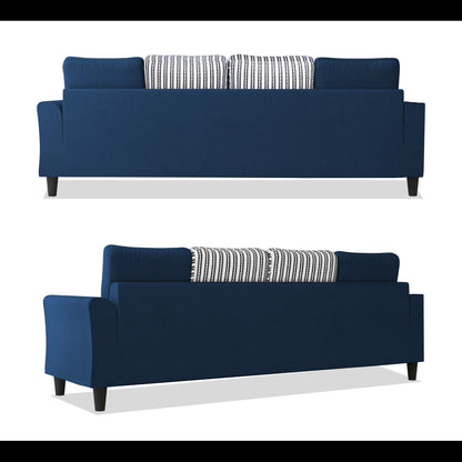 Adorn India Maddox Stripes L Shape 5 Seater Sofa Set LHS (Blue) (3 Year Warranty)