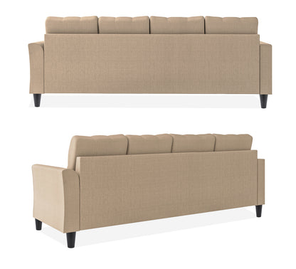 Adorn India Maddox Tufted L Shape 5 Seater Sofa Chenille Sofa Set LHS (Beige) (3 Year Warranty)