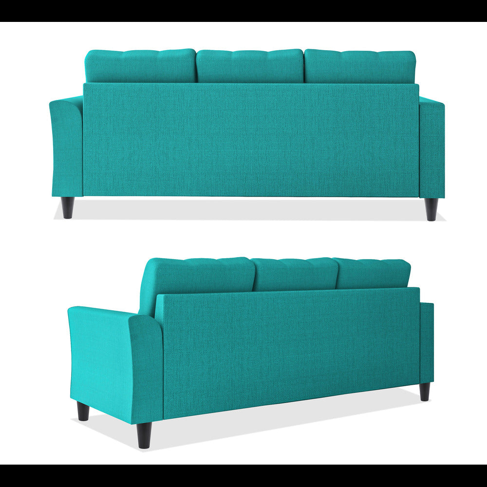 Adorn India Maddox Tufted L Shape 4 Seater Sofa Set (Aqua Blue) (3 Year Warranty)