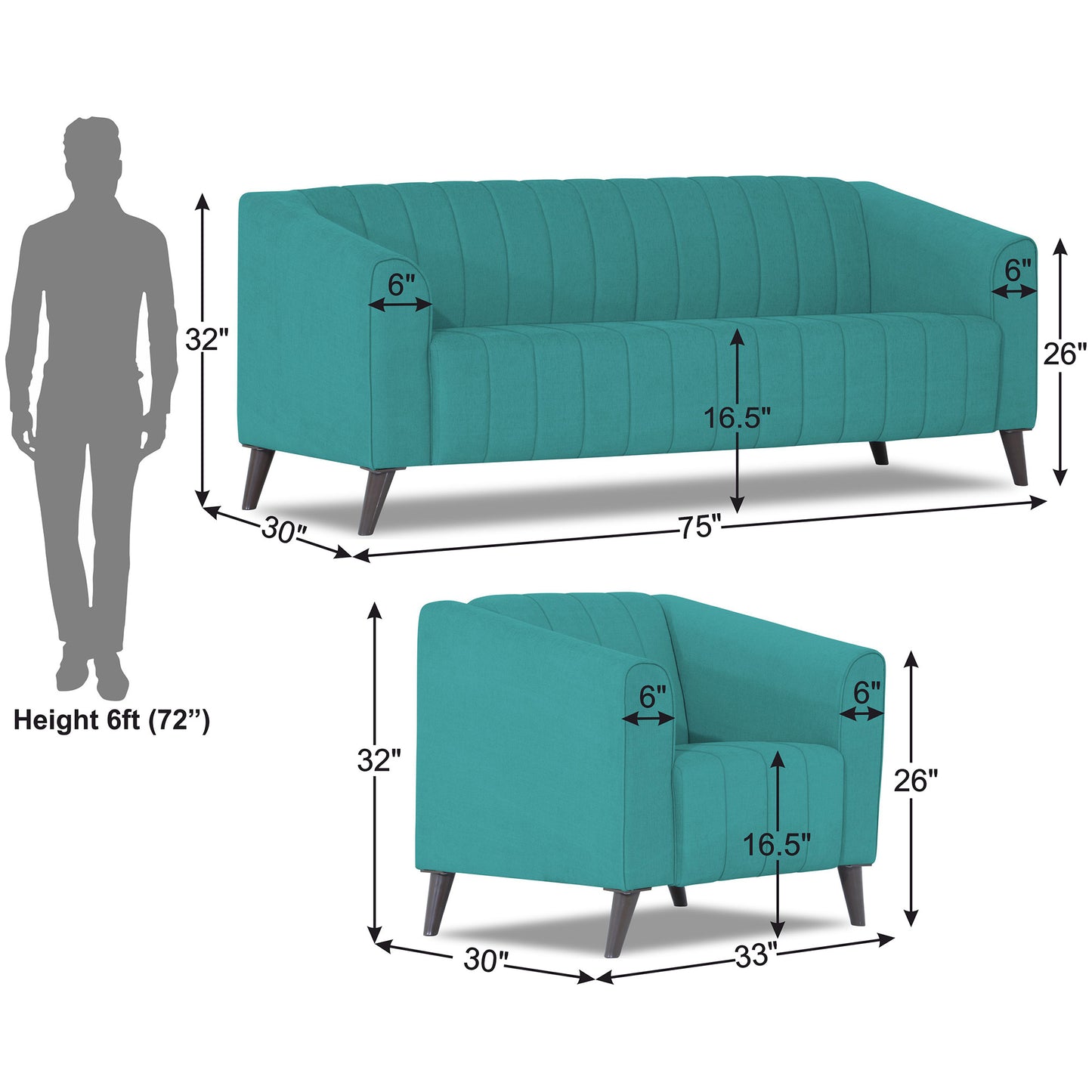 Adorn India Premium Laurel 3+1+1 5 Seater Sofa Set (Aqua Blue) (3 Year Warranty)