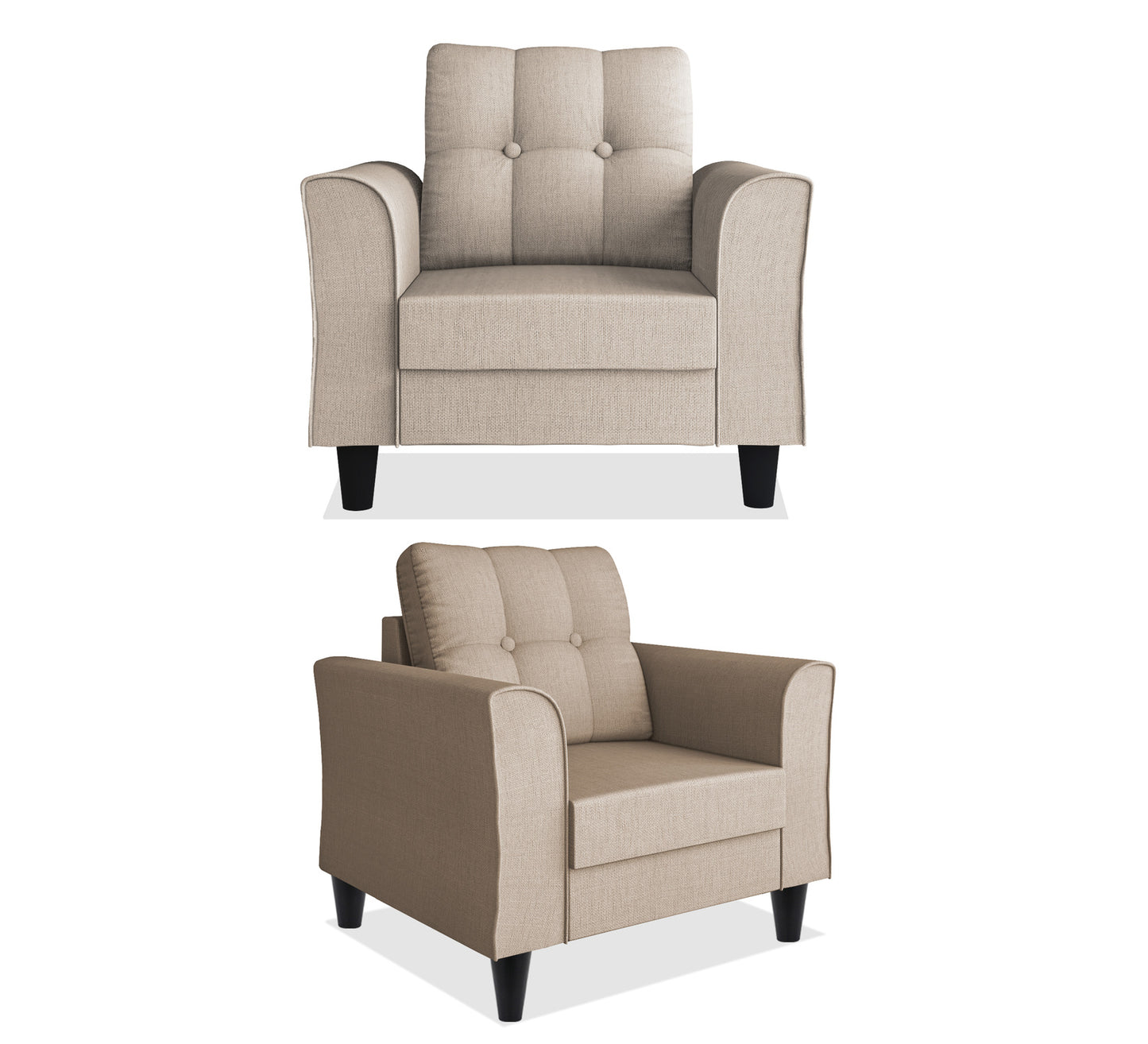 Adorn India Maddox Tufted 3+2+1 6 Seater Sofa Set (Beige) (3 Year Warranty)
