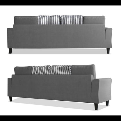 Adorn India Maddox Stripes L Shape 5 Seater Sofa Set RHS (Grey) (3 Year Warranty)