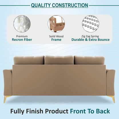 Adorn India Premium Maddox Tufted - 3 Years Warranty - L Shape 4 Seater Sofa Set Velvet Suede Fabric - Beige