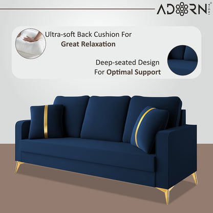 Adorn India Premium Chandler - 3 Years Warranty - 3+2+1 Sofa Set Velvet Suede Fabric - Blue