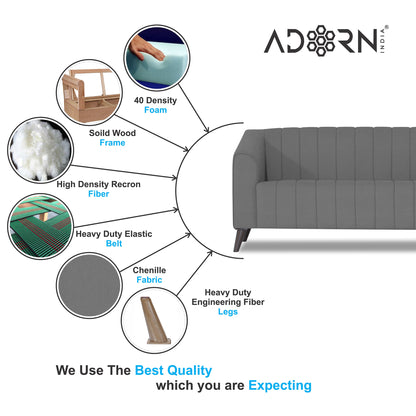 Adorn India Premium Laurel 3+1+1 5 Seater Sofa Set (Grey) (3 Year Warranty)
