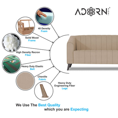 Adorn India Premium Laurel 3 Seater Sofa (Beige) (3 Year Warranty)