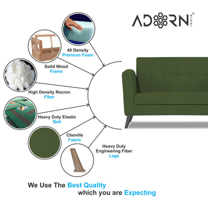 Adorn India Dannis 2 Seater Sofa (Green) (3 Year Warranty)