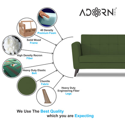 Adorn India Dannis 3 Seater Sofa (Green) (3 Year Warranty)