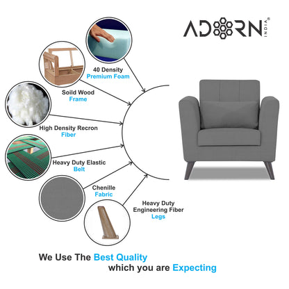 Adorn India Daniel 1 Seater Sofa (Grey) (3 Year Warranty)
