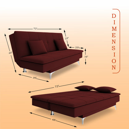 Adorn India Premium New Aspen 3 Seater Sofa Cum Bed 4X6 Velvet Suede with 2 Cushions (Color Maroon) and Suitable for All Indoor, with 3 Years Warranty