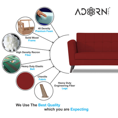 Adorn India Dannis 3+1+1 5 Seater Sofa Set (Red) (3 Year Warranty)