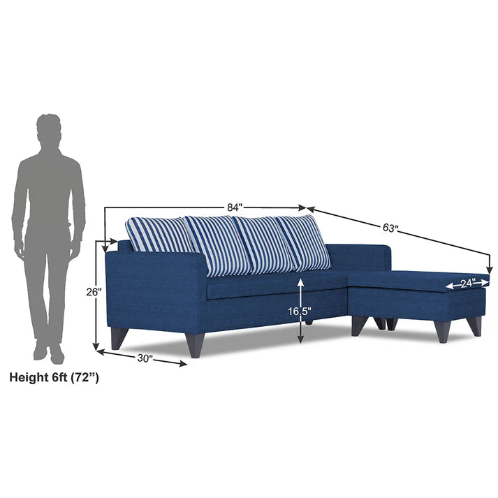 Adorn India Abington Stripes L Shape 5 Seater Sofa Set LHS (Blue) (3 Year Warranty)