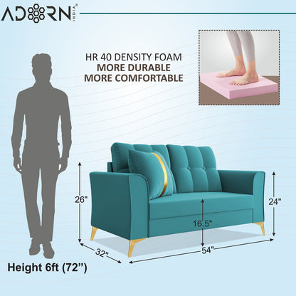 Adorn India Premium Mystic - 3 Years Warranty - 2 Seater Sofa Velvet Suede Fabric - Aqua Blue