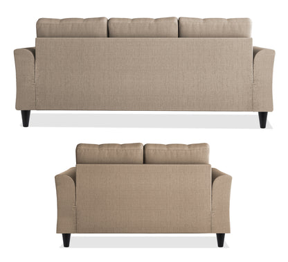 Adorn India Maddox Tufted 3+2 5 Seater Sofa Set (Beige) (3 Year Warranty)