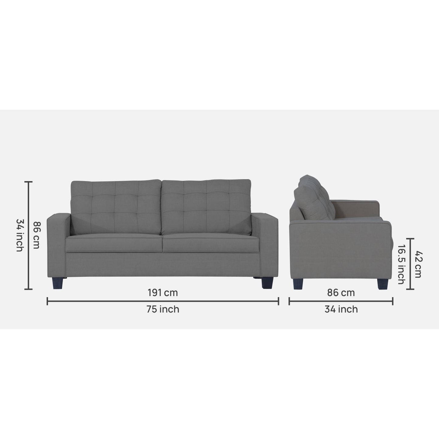 Adorn India Raptor 3 Seater Sofa (Grey)